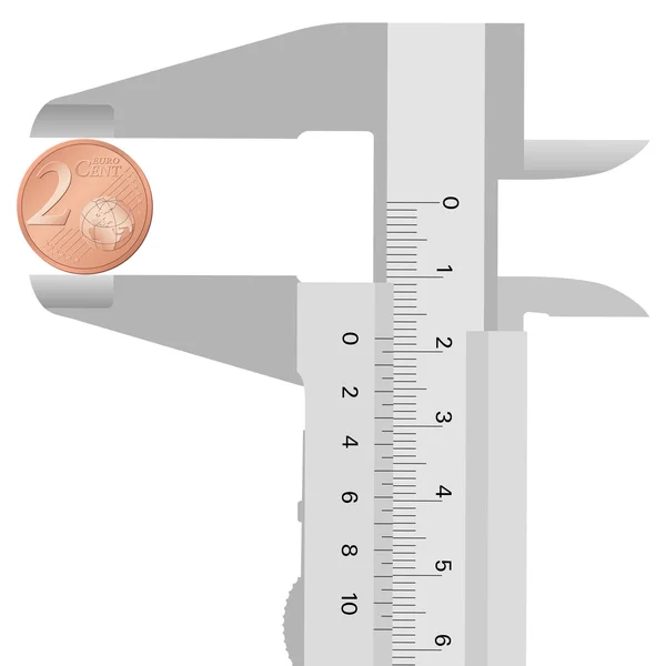 Close-up calliper dan 2 euro cent - Stok Vektor