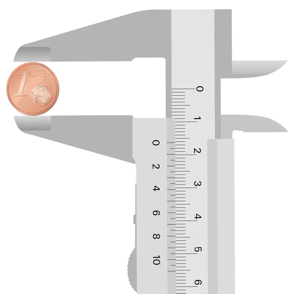 Close-up calliper and 1 euro cent — Stock Vector
