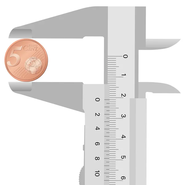 Close-up calliper and 5 euro cent — Stock Vector