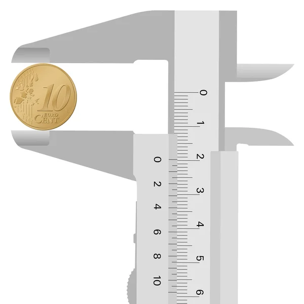 Close-up calliper e 10 cêntimos euro — Vetor de Stock