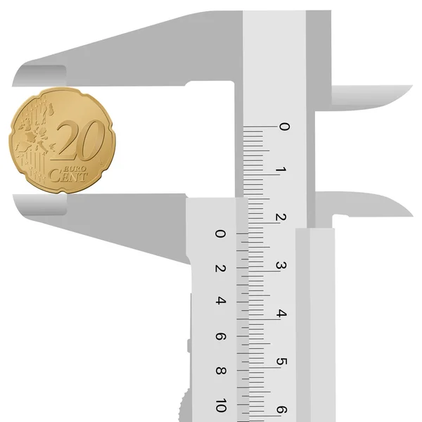 Close-up calliper e 20 cêntimos euro — Vetor de Stock