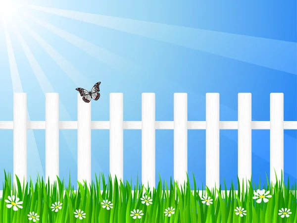 木栅栏和蝴蝶 3 — 图库矢量图片