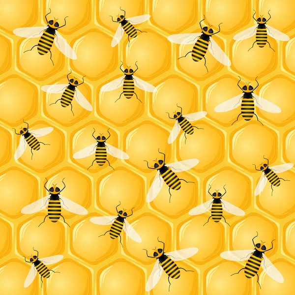 Många bin på honeycomb — Stock vektor