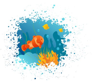 Grunge underwater background with clownfish clipart