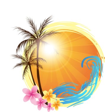 Round background with palm trees clipart