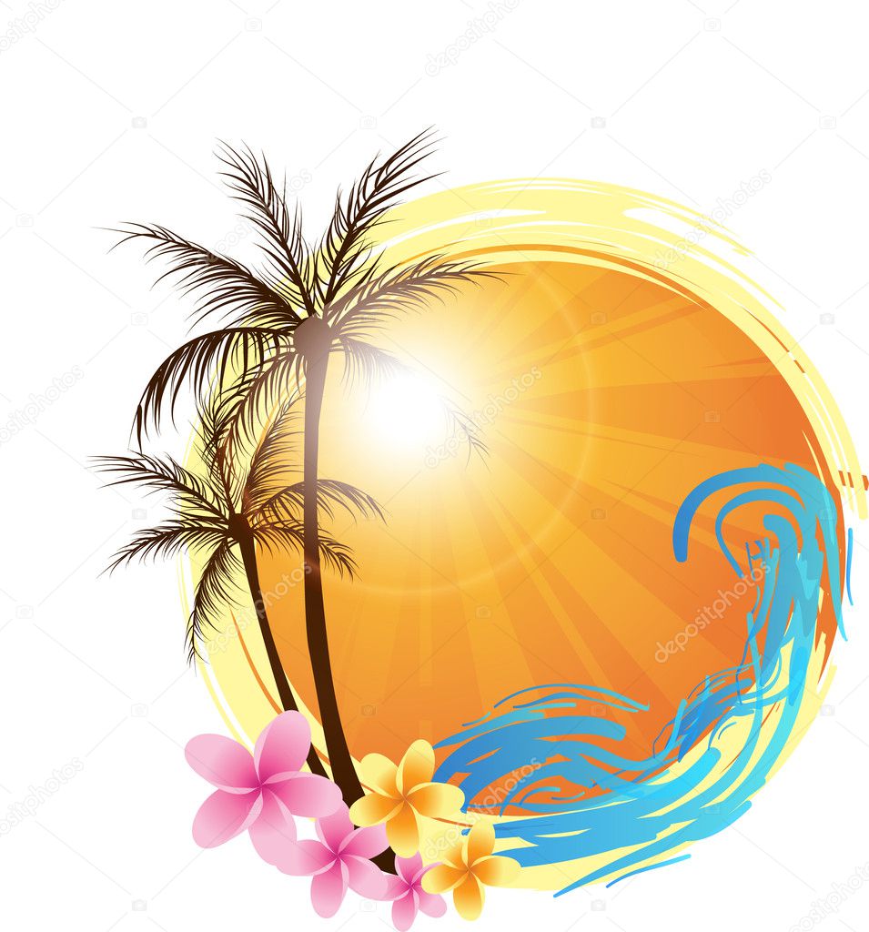Round background with palm trees