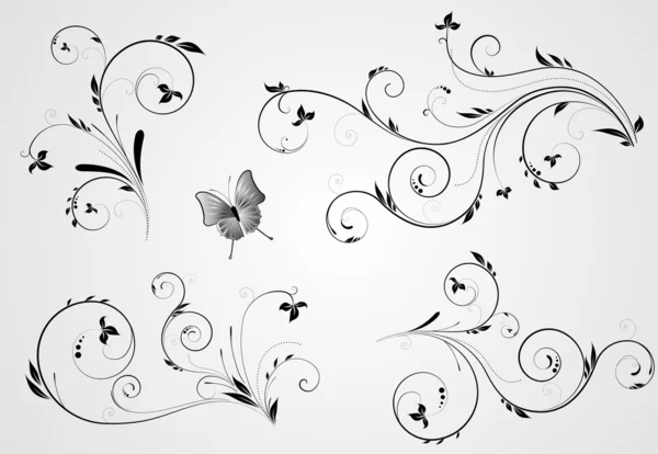 Conjunto de diseños florales de remolino — Vector de stock
