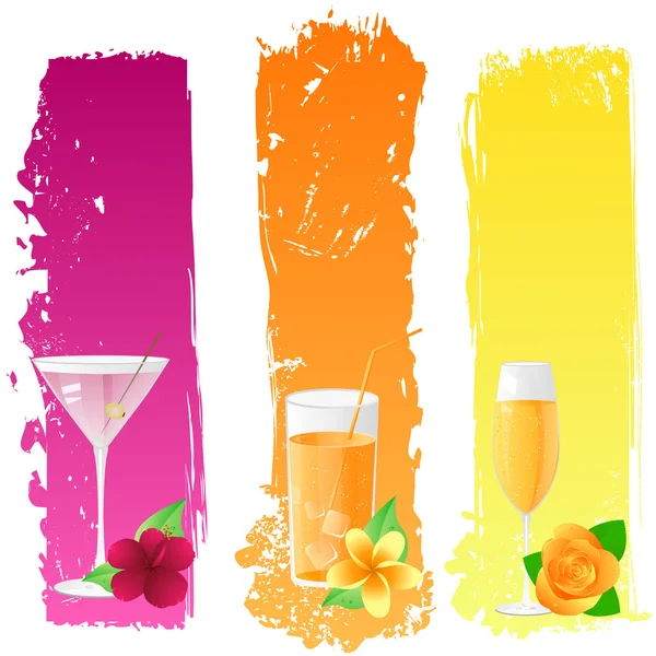 Grunge banners with drinks and flowers — Stock Vector