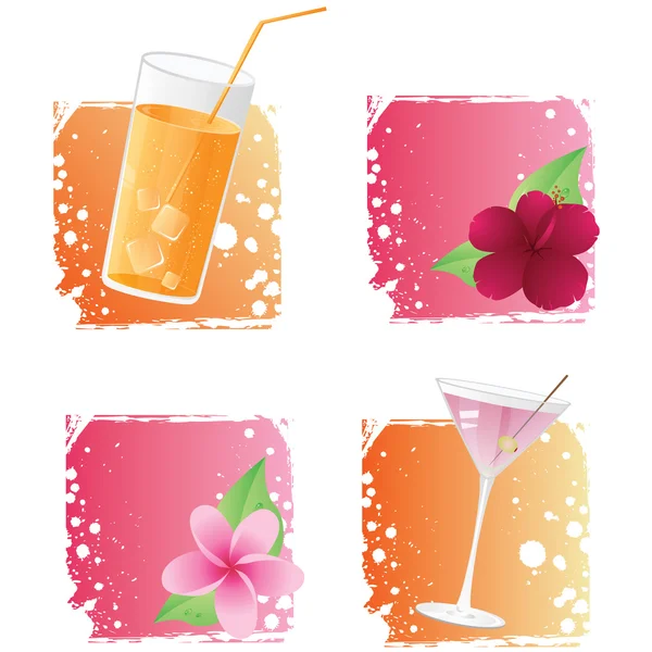 Getränke und Blumen auf Grunge-Hintergrund — Stockvektor