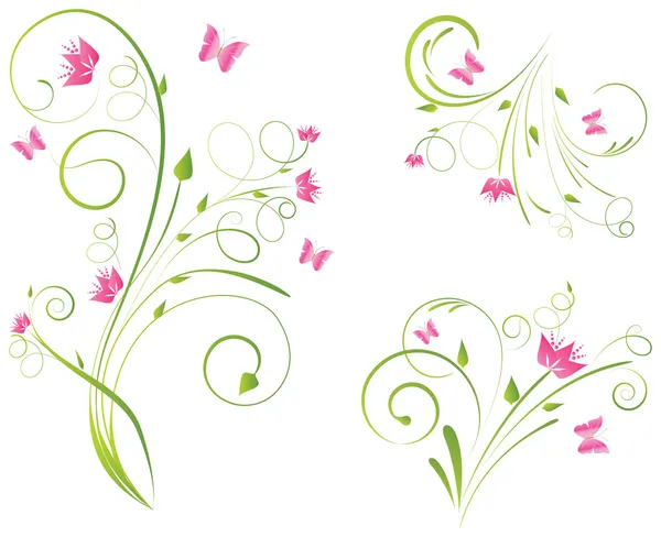 Motifs floraux et papillons — Image vectorielle