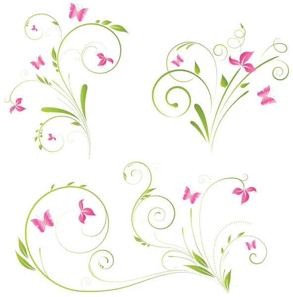 Floral στοιχεία με πεταλούδες — Διανυσματικό Αρχείο