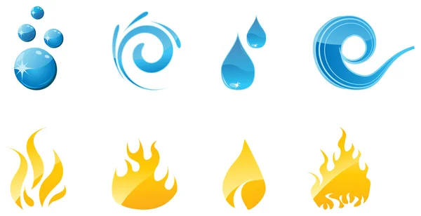 Conjunto de iconos de agua y fuego — Archivo Imágenes Vectoriales