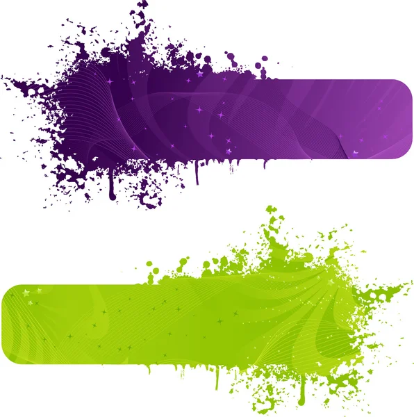 Two grunge banner in purple and green colors — Stock Vector