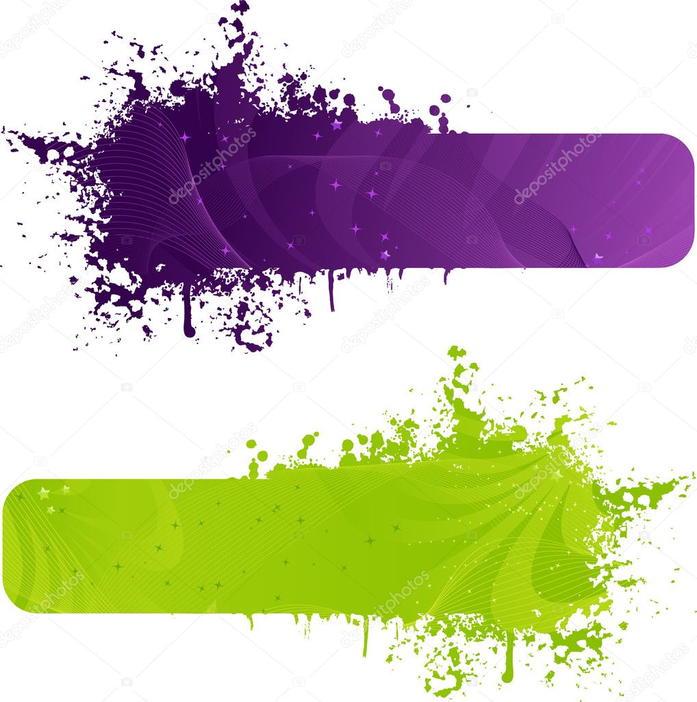 Two grunge banner in purple and green colors