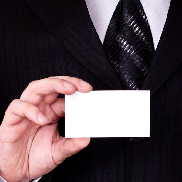 Businessman show blank card