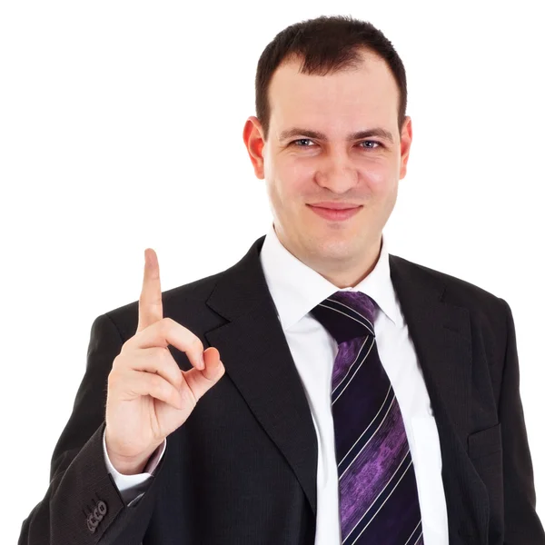 Smiling businessman raise finger up — Stock Photo, Image