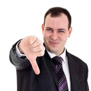 Businessman gesturing thumbs down clipart