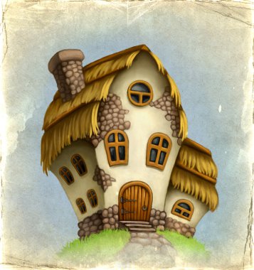 Old card with fairy-tale house clipart