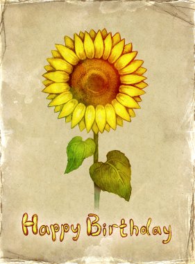 Birthday card with drawing of sunflower clipart