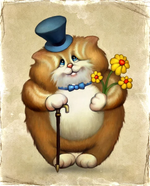 Komik kedi ile eski kartı — Stok fotoğraf