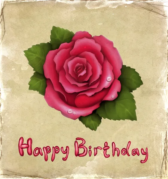 ピンクのバラのイラストの誕生日カード — ストック写真