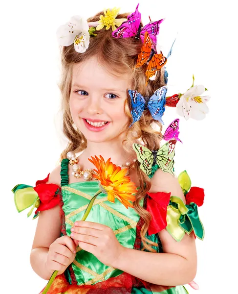 Kind im Frühling Frisur und Schmetterling. — Stockfoto