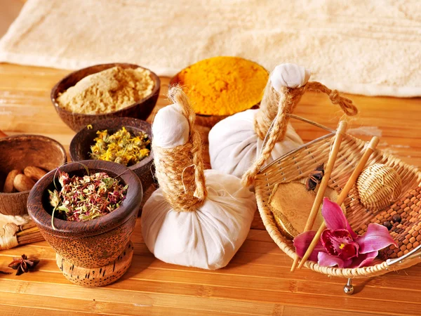 Spa still life with herbal thai ball. — Stock Photo, Image