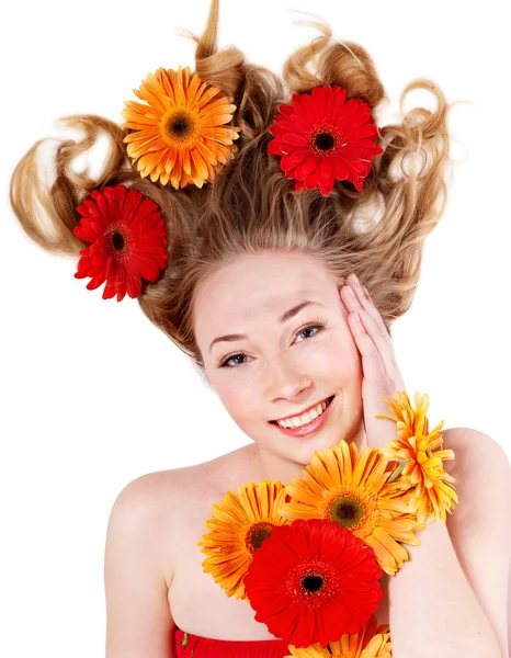 Happy young woman with tousled hair. — Stock Photo, Image