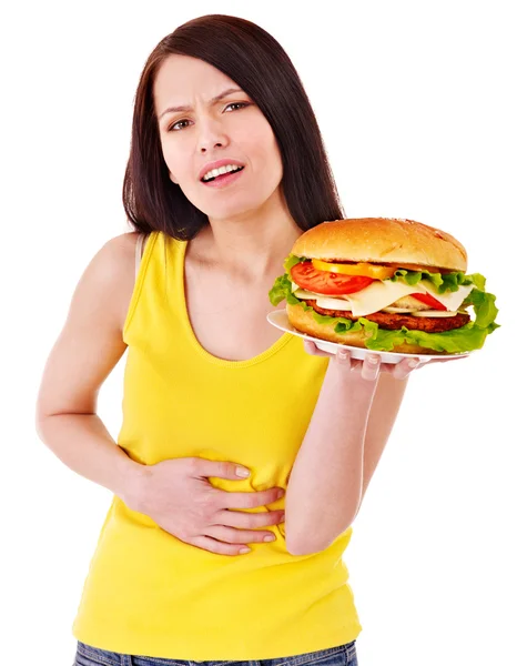 Женщина с гамбургером . — стоковое фото