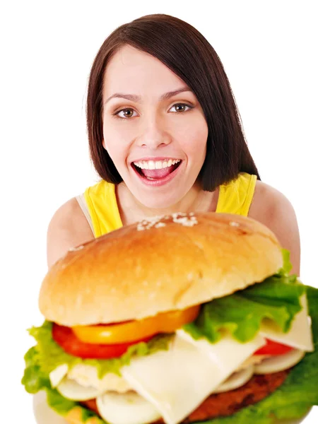 Kobieta gospodarstwa hamburgera. — Zdjęcie stockowe