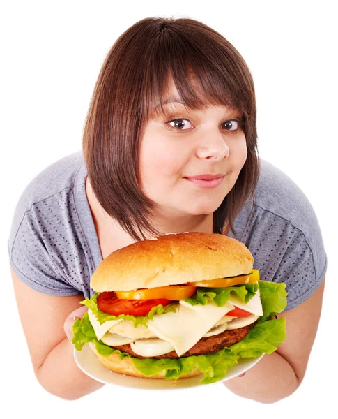 Donna che mangia hamburger . — Foto Stock