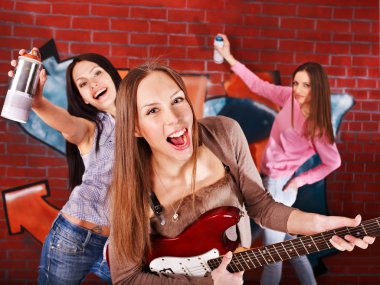 Group with guitar. clipart