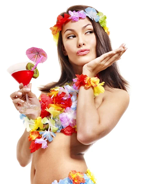 Hawaii Kostüm giymiş genç kadın. — Stok fotoğraf