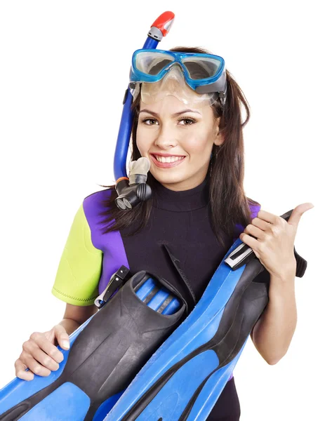 Chica usando equipo de buceo . — Foto de Stock