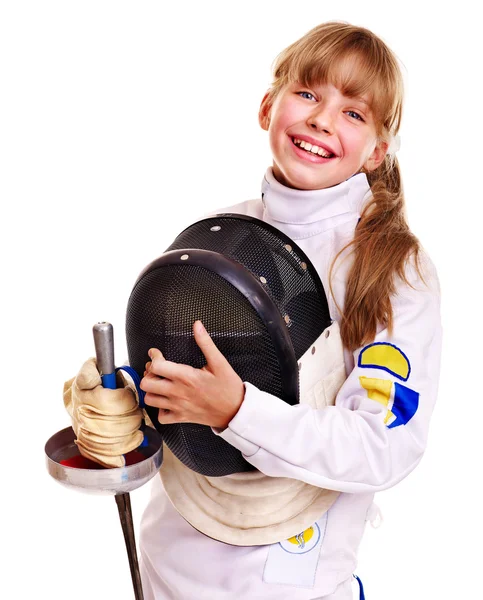 stock image Child in fencing costume holding epee .