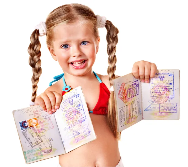 stock image Child holding international passport.