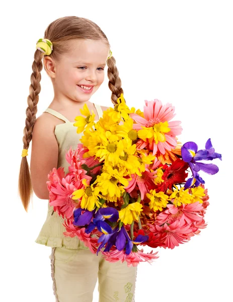 幸せな子供の花を持つ. — ストック写真