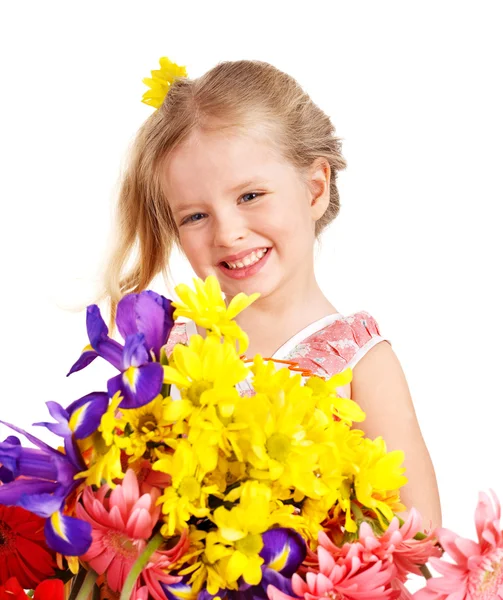 행복 한 아이 들고 꽃. — 스톡 사진