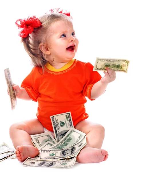 Barn med euron pengar. — Stockfoto