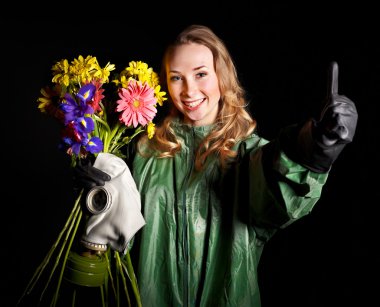 Young woman with gas mask . clipart