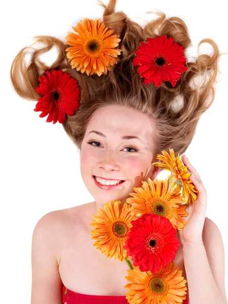 Jovem mulher feliz com cabelo desarrumado . — Fotografia de Stock