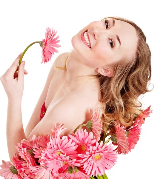 Genç bir kadın tutarak çiçek. — Stok fotoğraf