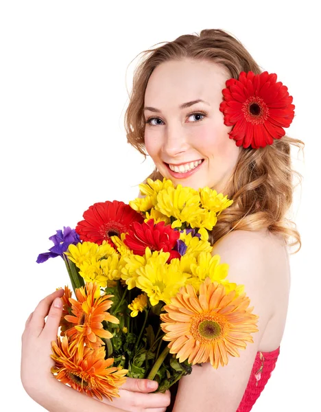 Jeune femme tenant des fleurs. — Photo