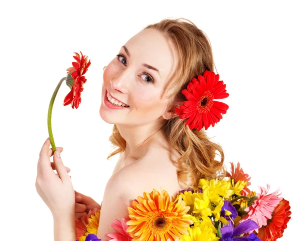 Mujer joven sosteniendo flor . —  Fotos de Stock
