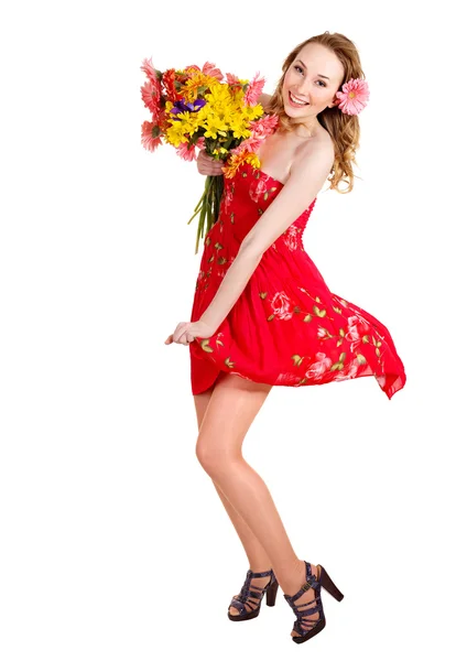 Счастливая молодая женщина с цветами . — стоковое фото