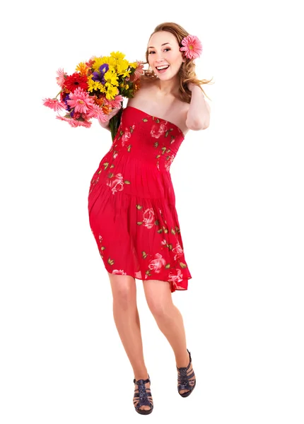 Fiatal nő gazdaság virágok. — Stock Fotó