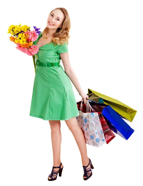 Fiatal nő bevásárló táskával. — Stock Fotó