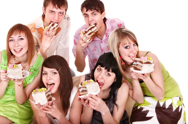 Grupp äta tårta. — Stockfoto