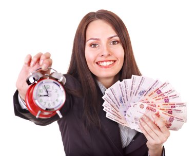 Woman with money .Russian rouble. clipart