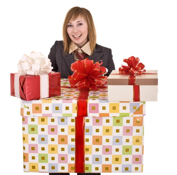 Hermosa mujer con grupo de caja de regalo . . —  Fotos de Stock